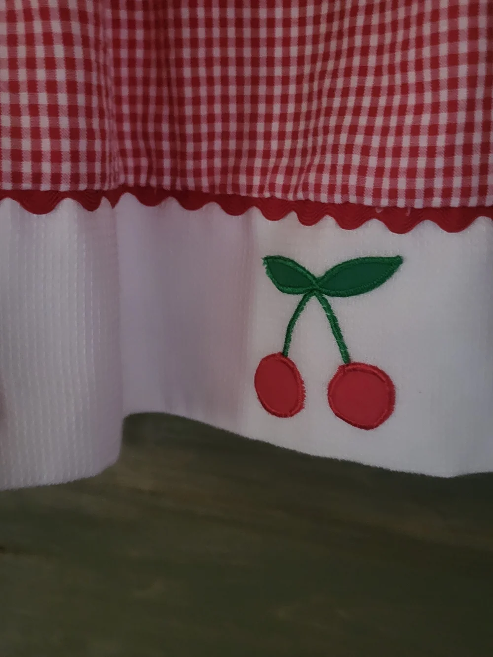 Vintage 90's Red Gingham Girl's Picnic Dress With Cherry Trim 5/6